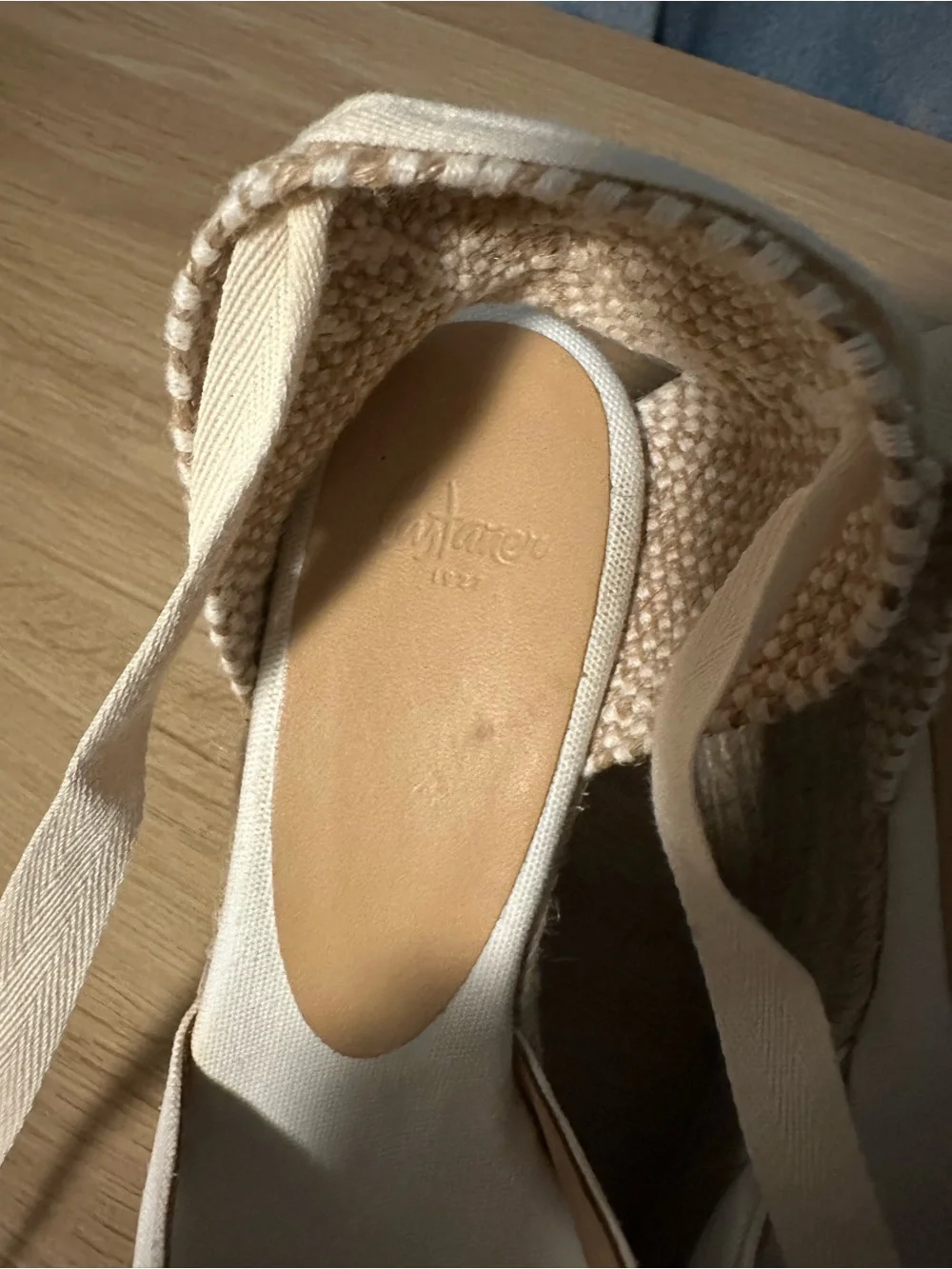 Castañer Chiara Canvas Espadrille Wedges Ivory Lace Up EU 38 US 7.5 New Box
